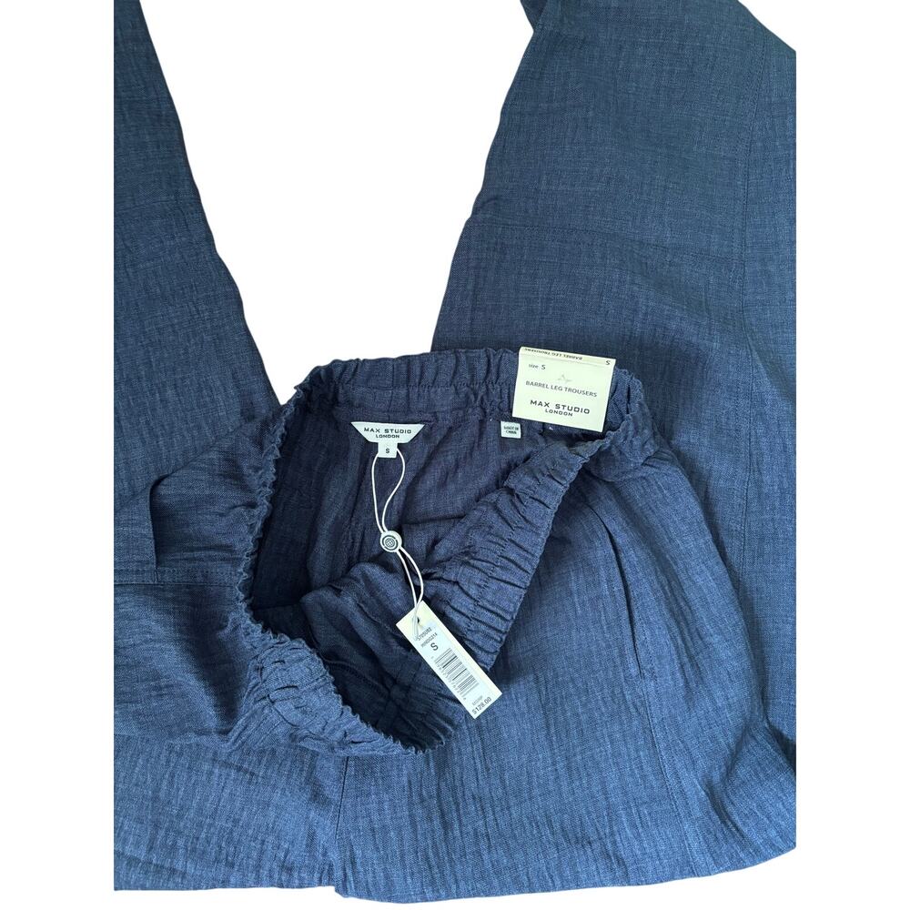 NWT Max Studio London Barrel Leg Trousers Blue Size S Elastic Waist Relaxed Pant - Picture 3 of 5